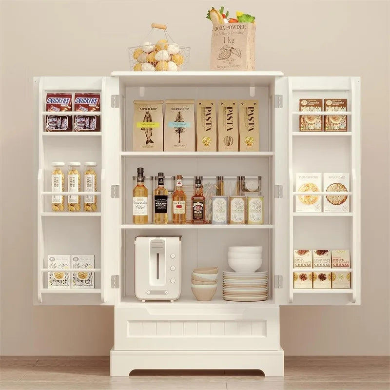 Meuble de rangement de cuisine autoportant avec 3 étagères, 1 tiroir et portes-épices, blanc