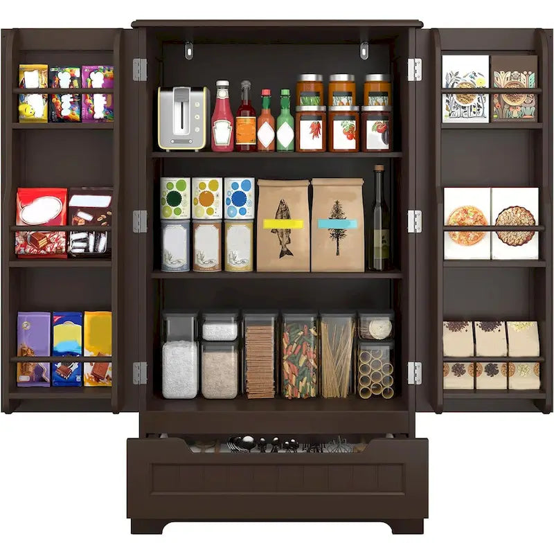 Meuble de rangement de cuisine autoportant avec 3 étagères, 1 tiroir et portes-épices, blanc