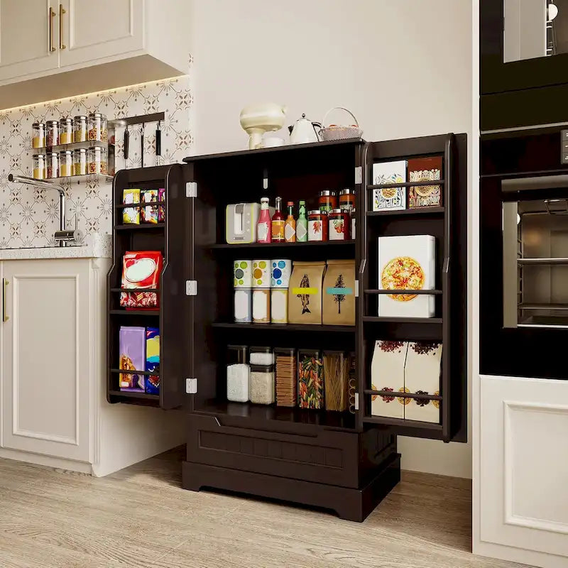 Meuble de rangement de cuisine autoportant avec 3 étagères, 1 tiroir et portes-épices, blanc