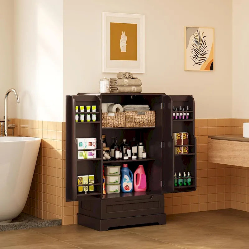 Meuble de rangement de cuisine autoportant avec 3 étagères, 1 tiroir et portes-épices, blanc