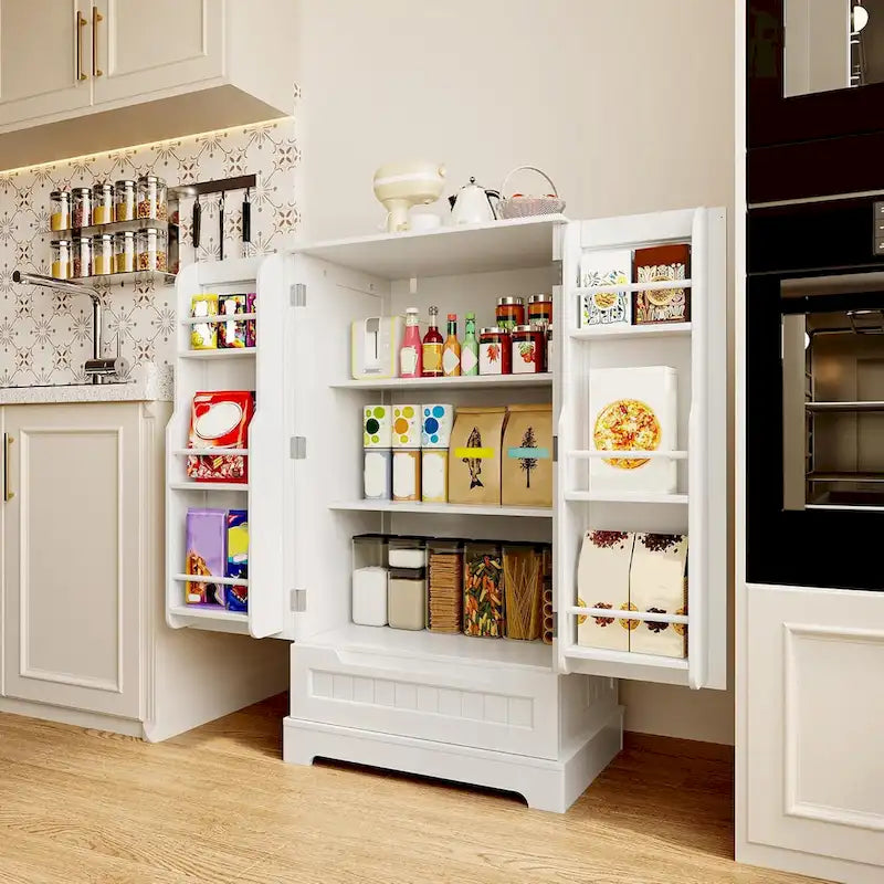 Meuble de rangement de cuisine autoportant avec 3 étagères, 1 tiroir et portes-épices, blanc