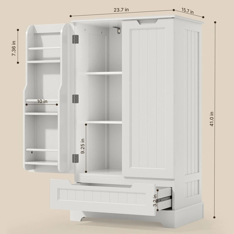 Meuble de rangement de cuisine autoportant avec 3 étagères, 1 tiroir et portes-épices, blanc