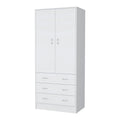 Armoire de chambre avec portes doubles, tringle de penderie intégrée et 3 tiroirs extérieurs