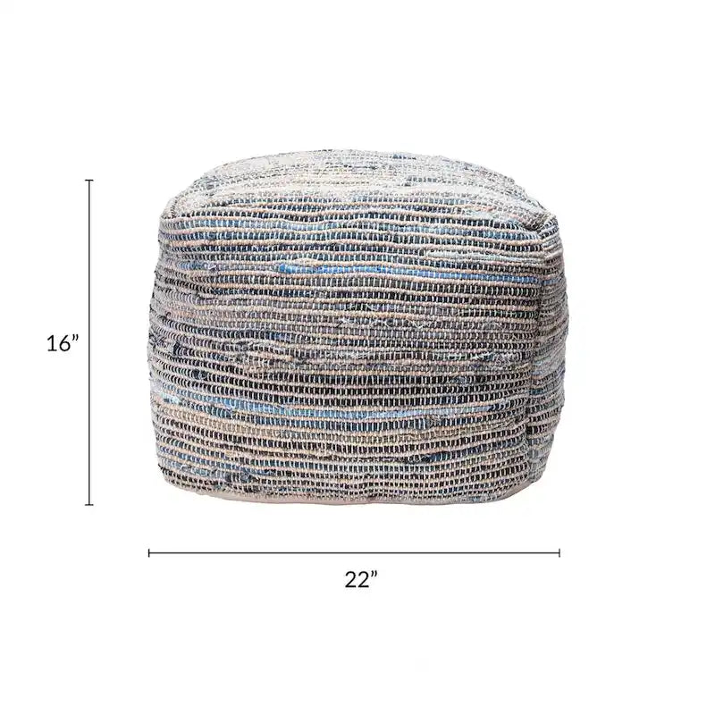 Pouf ottoman tricoté en jean et jute tissé à la main – Siège de sol bohème