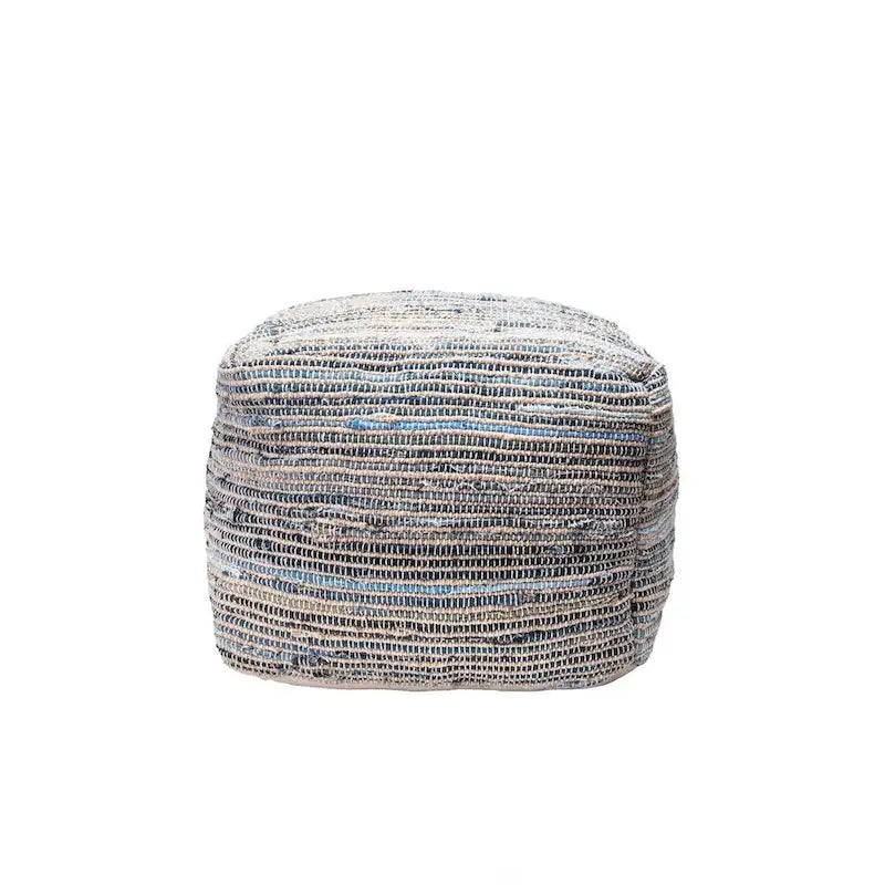 Pouf ottoman tricoté en jean et jute tissé à la main – Siège de sol bohème