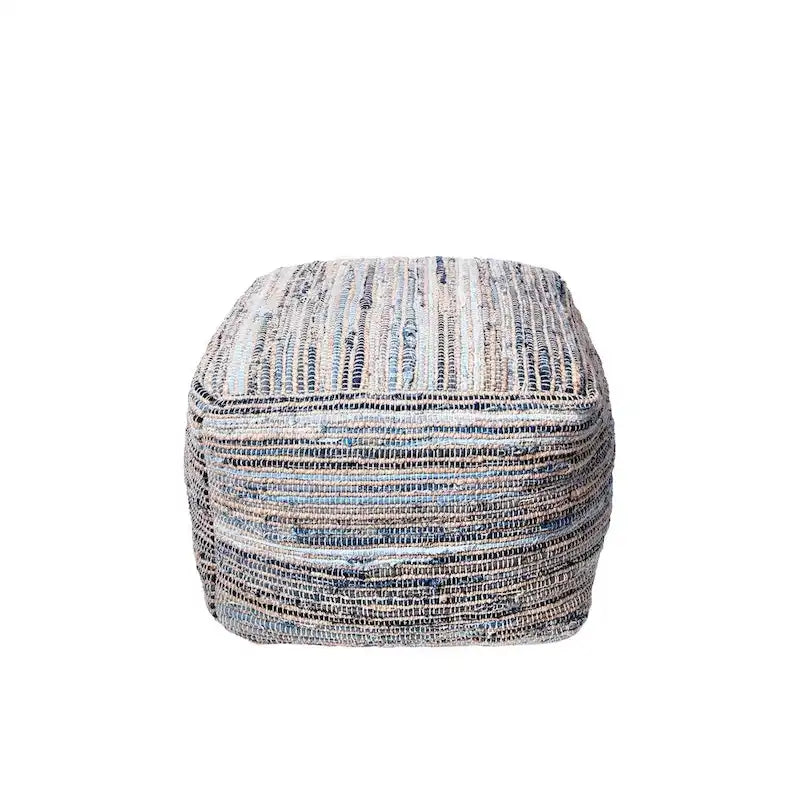 Pouf ottoman tricoté en jean et jute tissé à la main – Siège de sol bohème