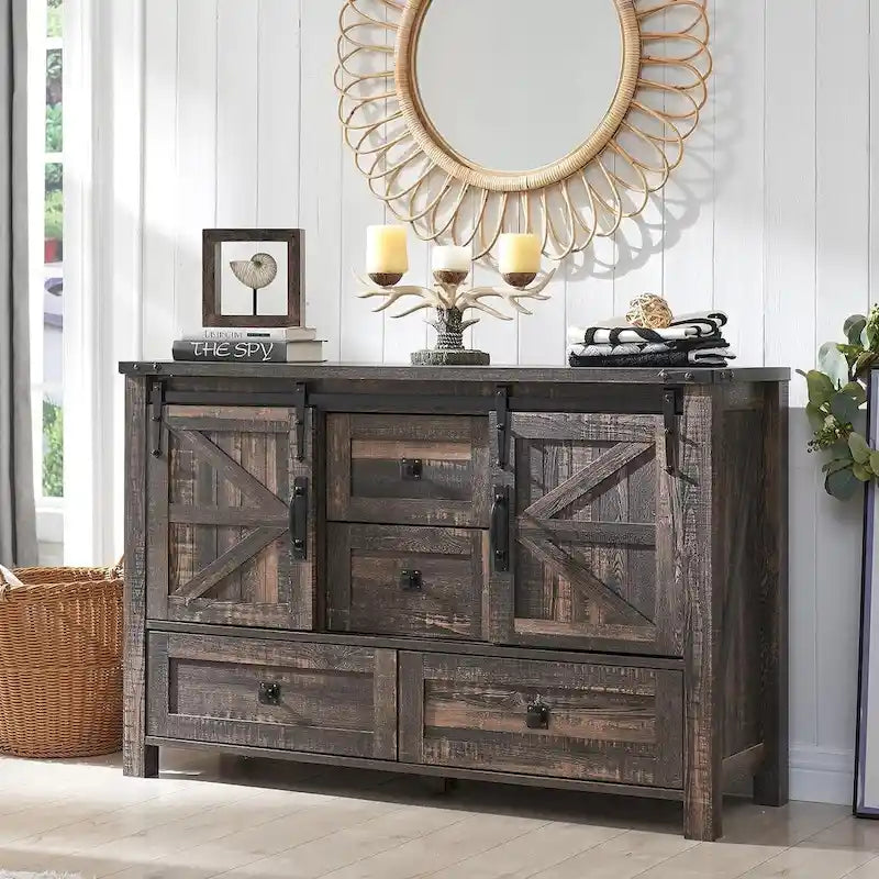 Commode de ferme avec 4 tiroirs et portes coulissantes