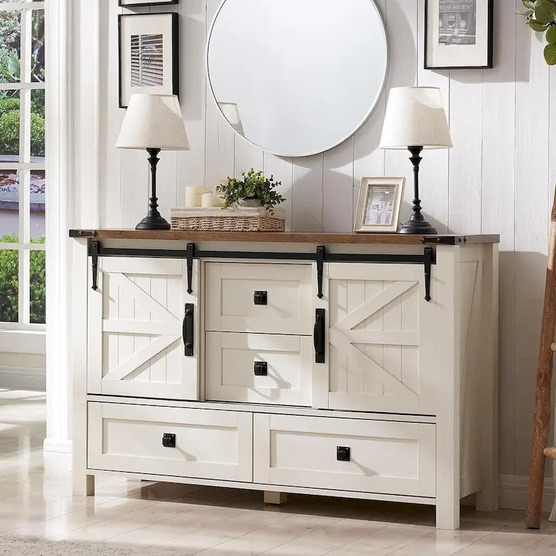 Commode de ferme avec 4 tiroirs et portes coulissantes