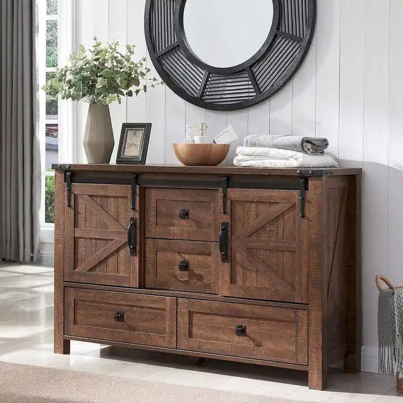 Commode de ferme avec 4 tiroirs et portes coulissantes