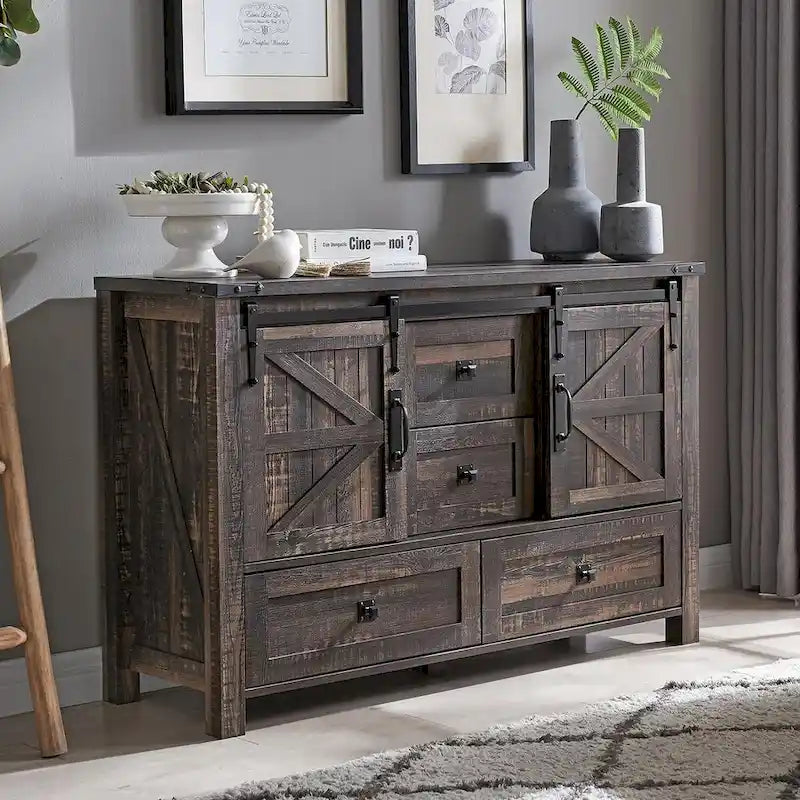 Commode de ferme avec 4 tiroirs et portes coulissantes