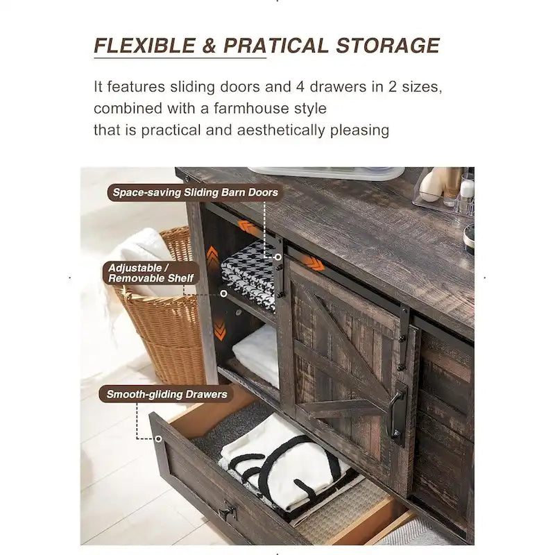Commode de ferme avec 4 tiroirs et portes coulissantes