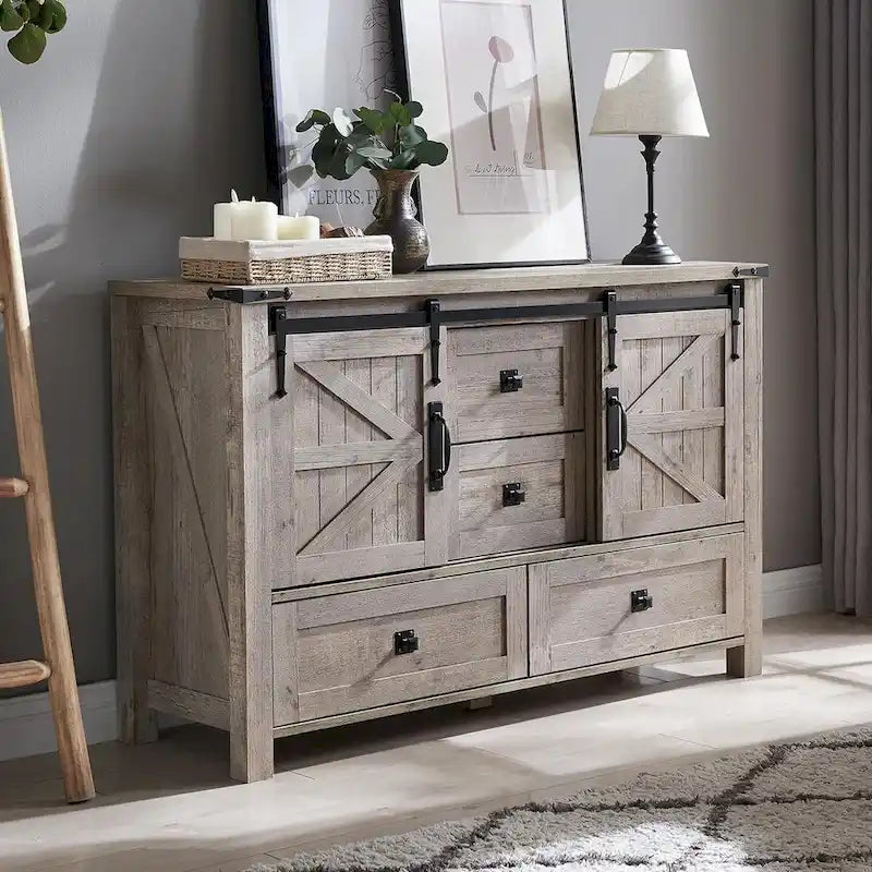 Commode de ferme avec 4 tiroirs et portes coulissantes