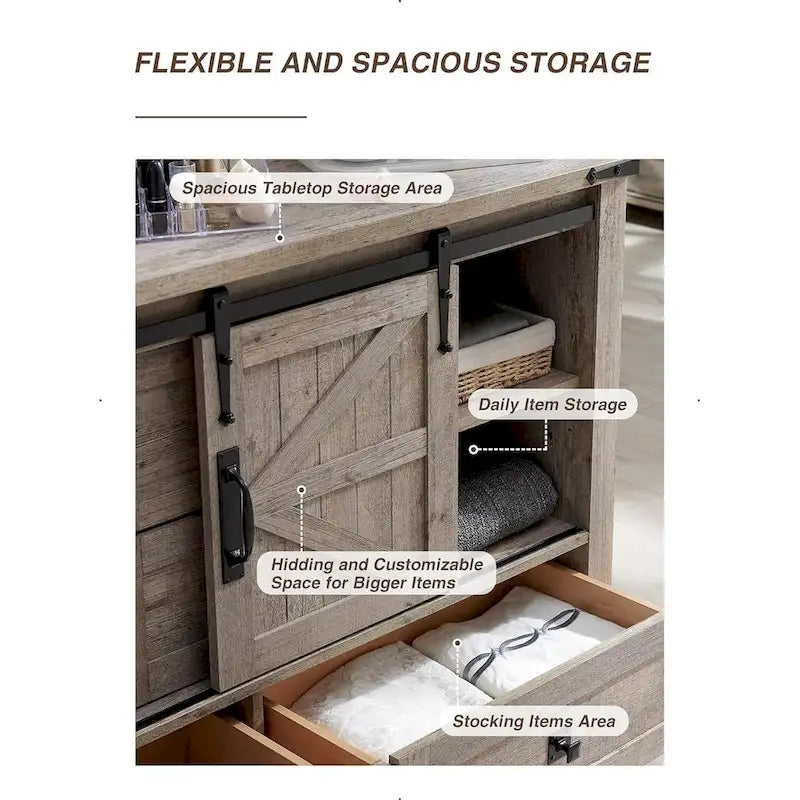 Commode de ferme avec 4 tiroirs et portes coulissantes
