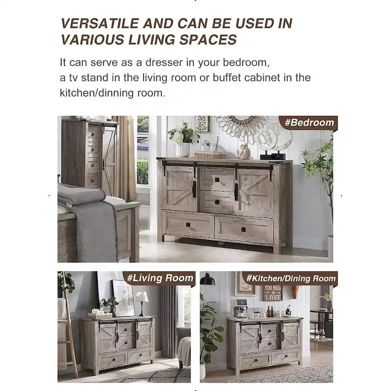 Commode de ferme avec 4 tiroirs et portes coulissantes