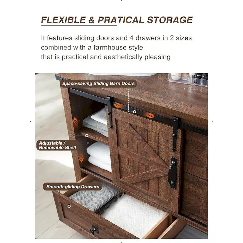 Commode de ferme avec 4 tiroirs et portes coulissantes
