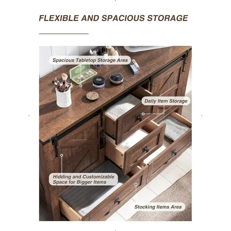 Commode de ferme avec 4 tiroirs et portes coulissantes