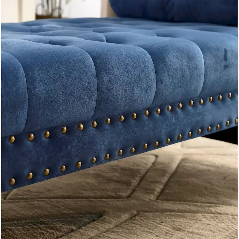 Banc capitonné surdimensionné en velours de 180 cm avec accoudoirs roulés et pieds en acrylique