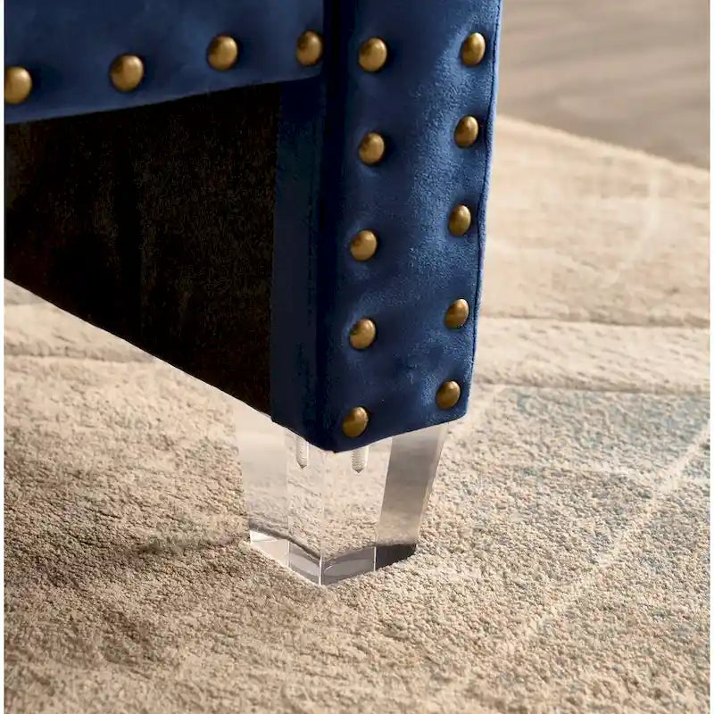 Banc capitonné surdimensionné en velours de 180 cm avec accoudoirs roulés et pieds en acrylique