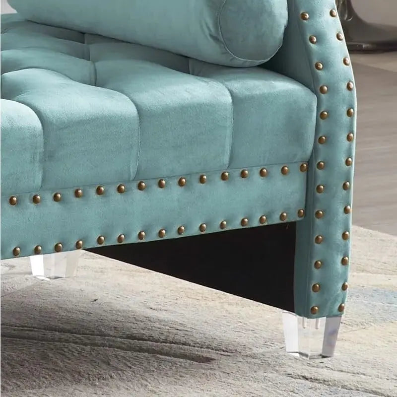Banc capitonné surdimensionné en velours de 180 cm avec accoudoirs roulés et pieds en acrylique