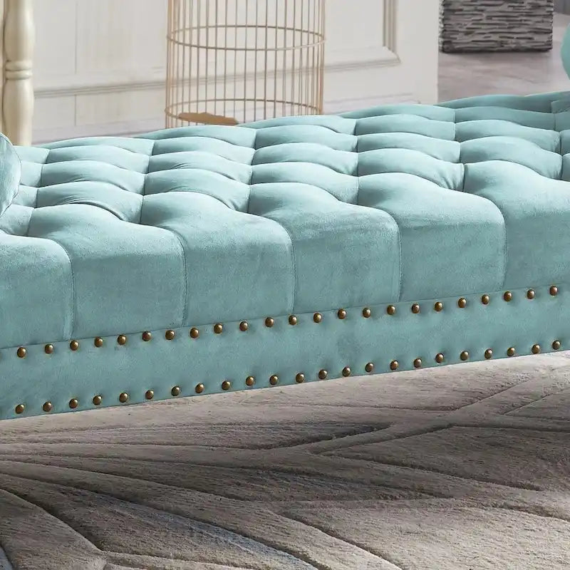 Banc capitonné surdimensionné en velours de 180 cm avec accoudoirs roulés et pieds en acrylique