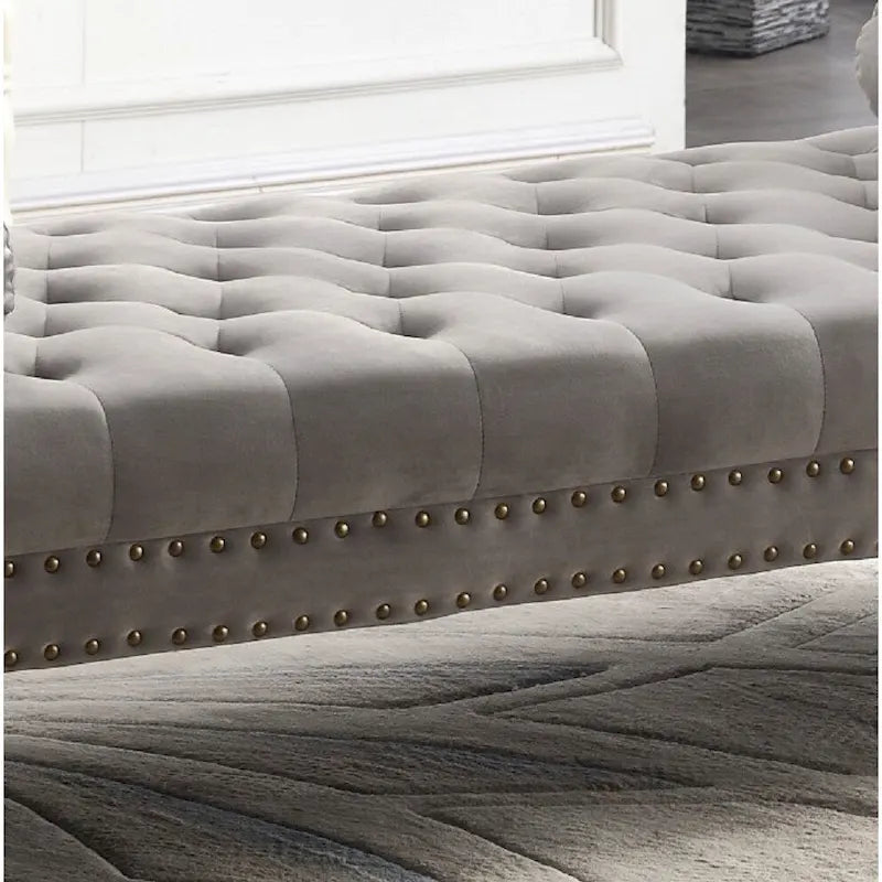 Banc capitonné surdimensionné en velours de 180 cm avec accoudoirs roulés et pieds en acrylique