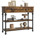 Console industrielle vintage avec 2 tiroirs et 2 étagères