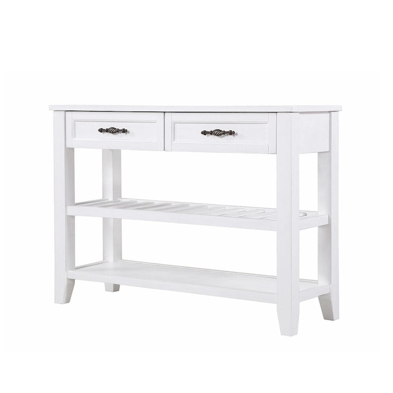 Console de 42 po avec 2 tiroirs et 2 étagères ouvertes – Cadre en bois massif, style rustique