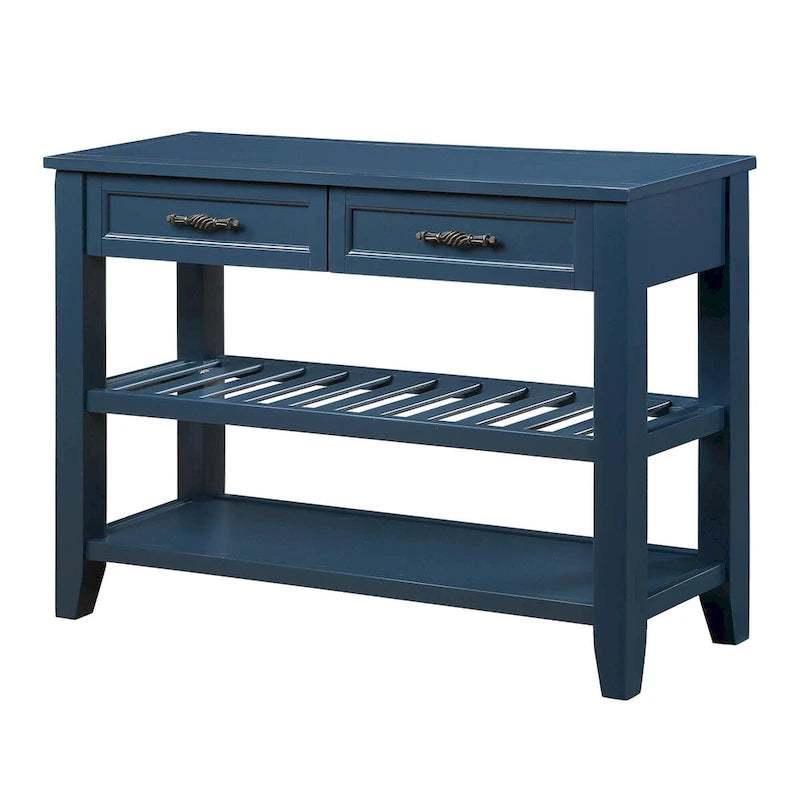 Console de 42 po avec 2 tiroirs et 2 étagères ouvertes – Cadre en bois massif, style rustique