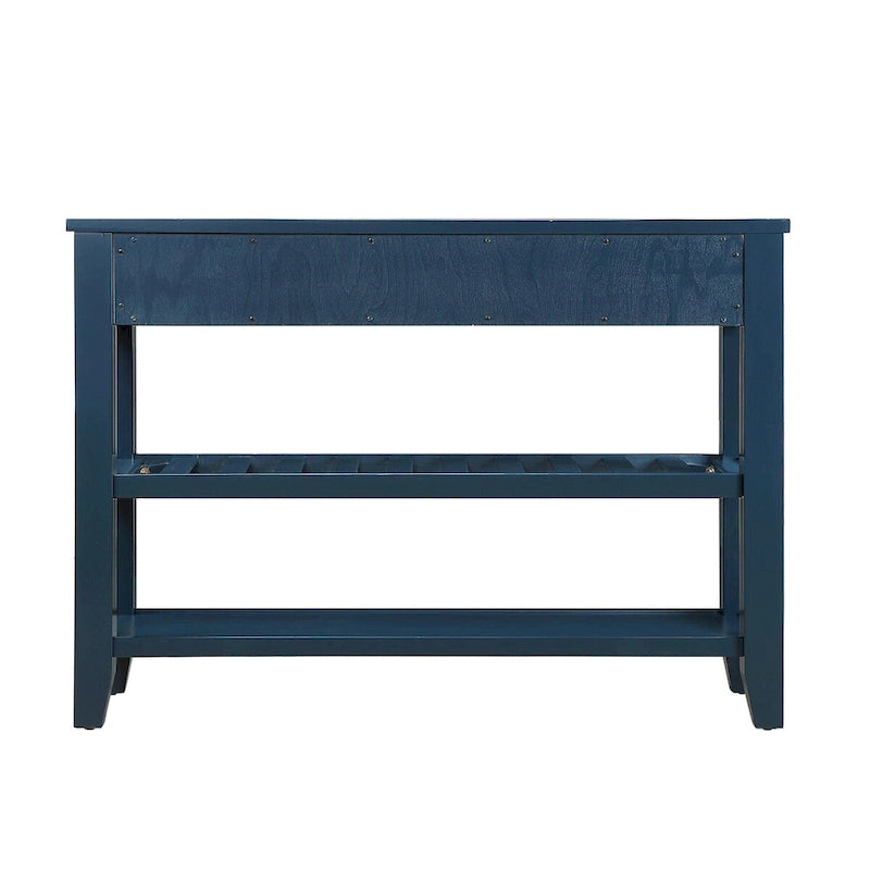 Console de 42 po avec 2 tiroirs et 2 étagères ouvertes – Cadre en bois massif, style rustique