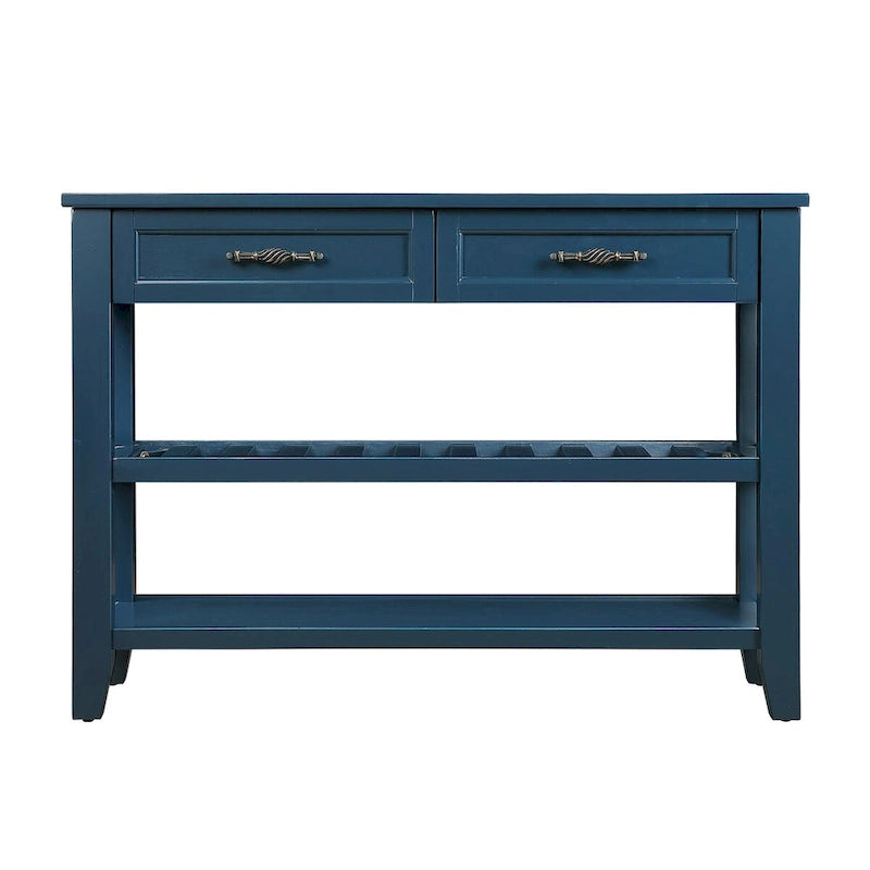 Console de 42 po avec 2 tiroirs et 2 étagères ouvertes – Cadre en bois massif, style rustique