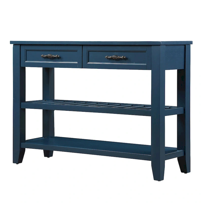 Console de 42 po avec 2 tiroirs et 2 étagères ouvertes – Cadre en bois massif, style rustique