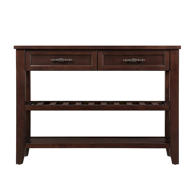 Console de 42 po avec 2 tiroirs et 2 étagères ouvertes – Cadre en bois massif, style rustique