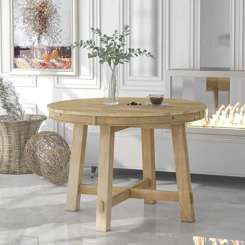 Table à manger ronde extensible avec rallonge – 4 à 6 places, plateau en placage de chêne