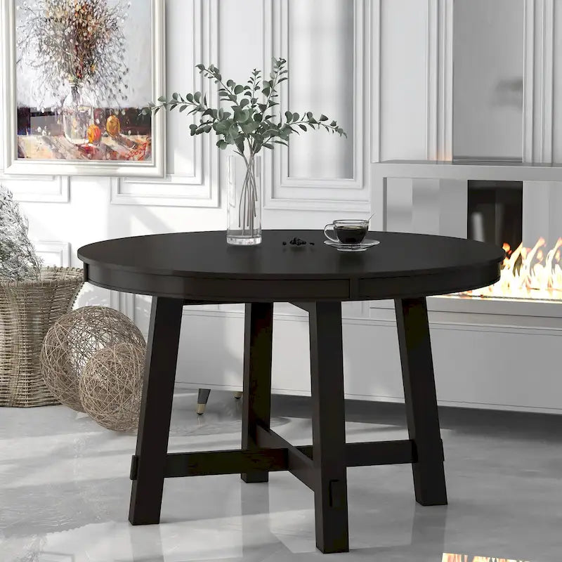 Table à manger ronde extensible avec rallonge – 4 à 6 places, plateau en placage de chêne