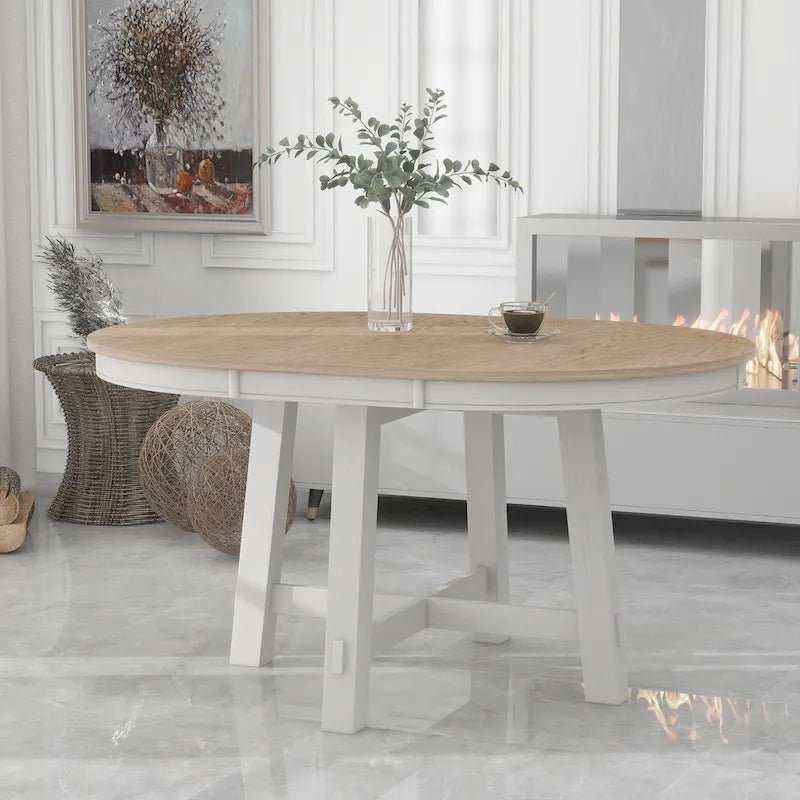 Table à manger ronde extensible avec rallonge – 4 à 6 places, plateau en placage de chêne