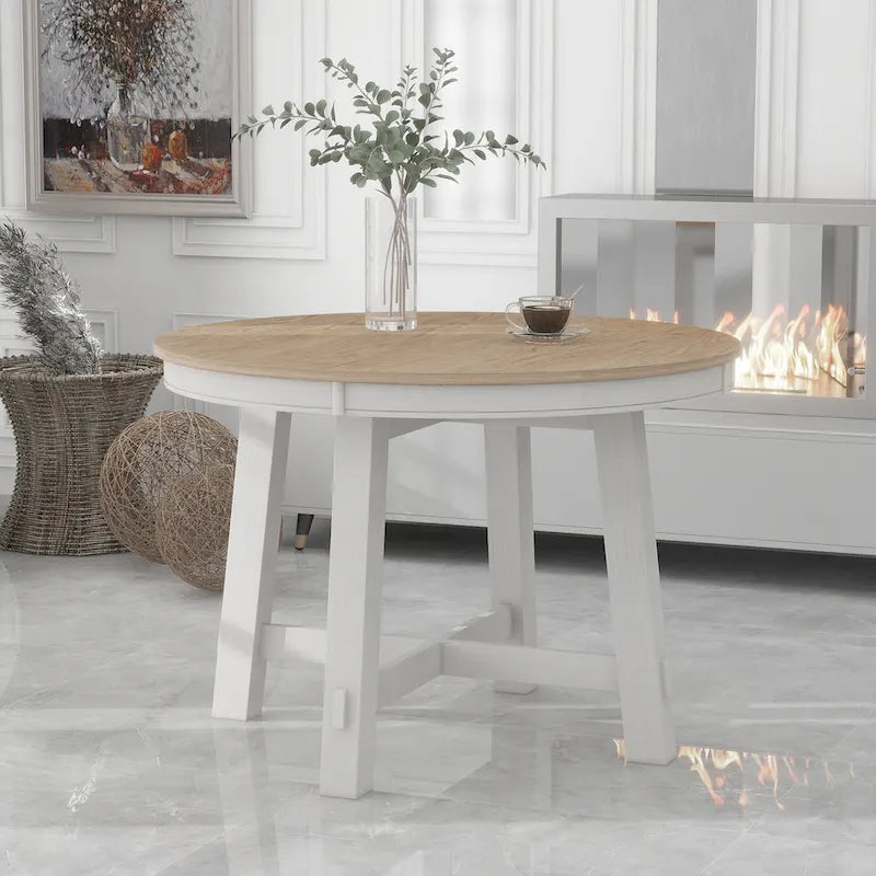 Table à manger ronde extensible avec rallonge – 4 à 6 places, plateau en placage de chêne