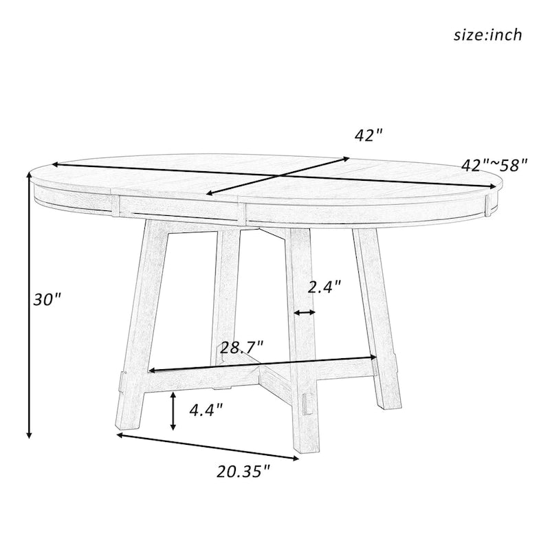 Table à manger ronde extensible avec rallonge – 4 à 6 places, plateau en placage de chêne