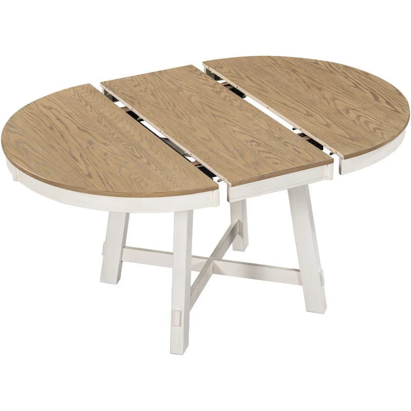 Table à manger ronde extensible avec rallonge – 4 à 6 places, plateau en placage de chêne