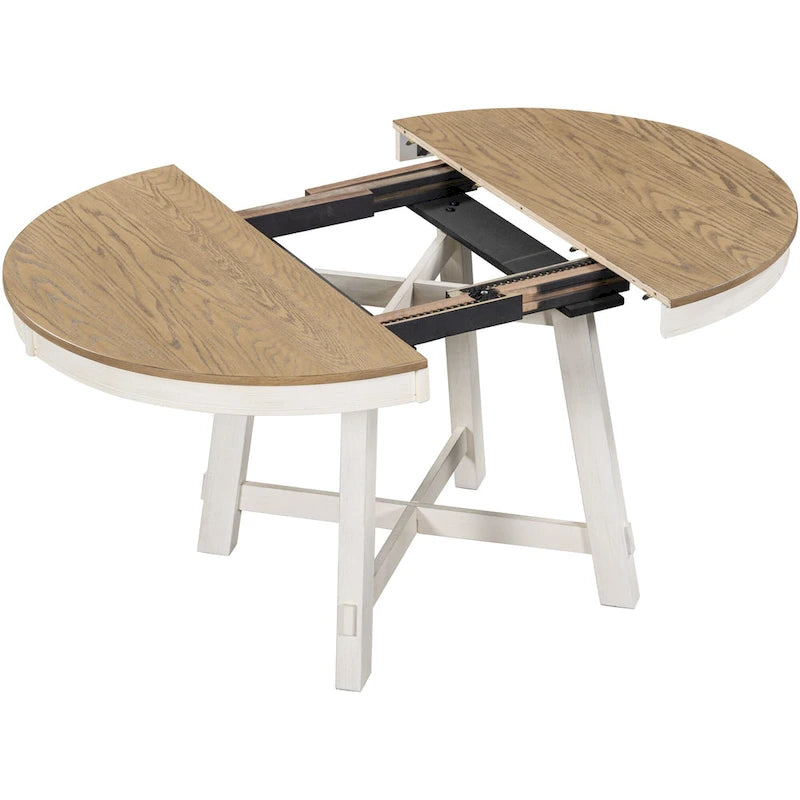 Table à manger ronde extensible avec rallonge – 4 à 6 places, plateau en placage de chêne