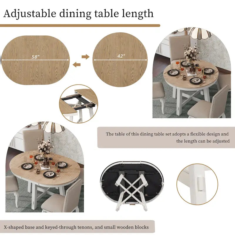 Table à manger ronde extensible avec rallonge – 4 à 6 places, plateau en placage de chêne