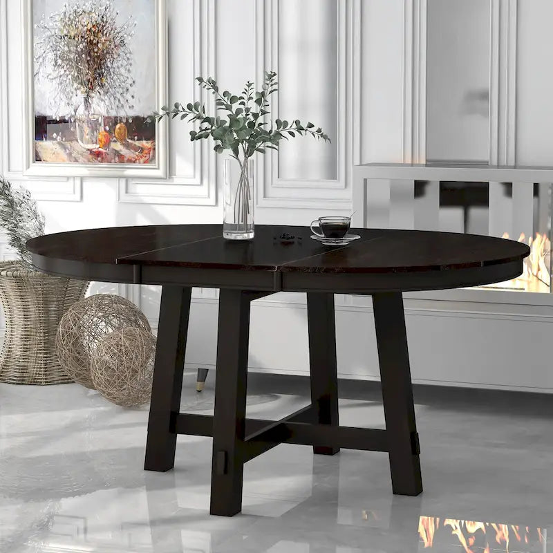 Table à manger ronde extensible avec rallonge – 4 à 6 places, plateau en placage de chêne