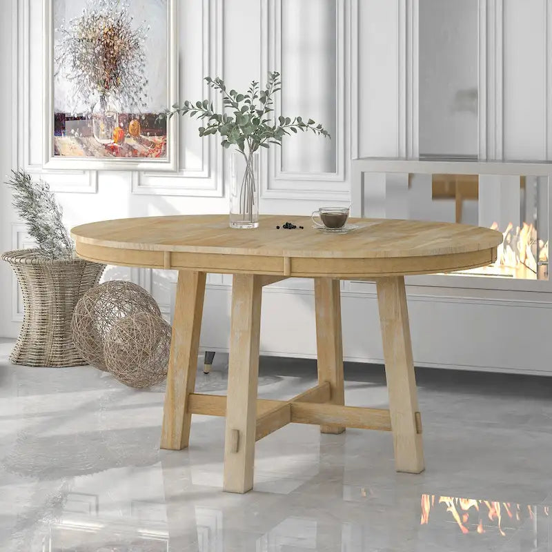 Table à manger ronde extensible avec rallonge – 4 à 6 places, plateau en placage de chêne