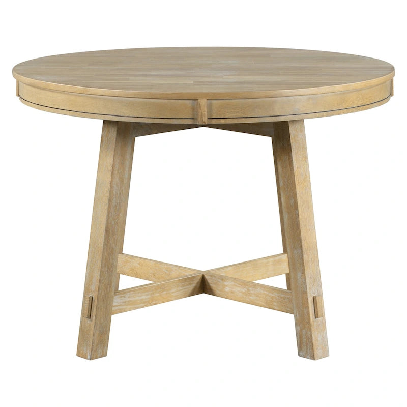 Table à manger ronde extensible avec rallonge – 4 à 6 places, plateau en placage de chêne