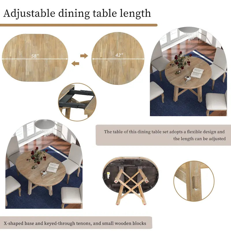 Table à manger ronde extensible avec rallonge – 4 à 6 places, plateau en placage de chêne