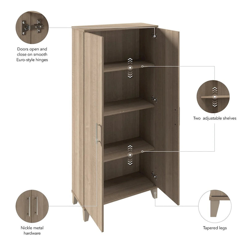 Grande armoire de rangement 2 portes avec étagères réglables – Style transitoire, pieds effilés