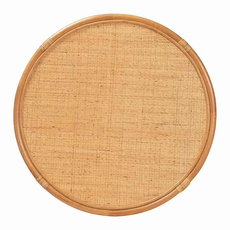 Table basse ronde en rotin naturel avec étagère ouverte – Salon Bohème