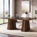 Grand bureau de direction de 160 cm avec finition grain de bois et piètement à caissons