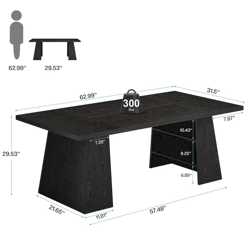 Grand bureau de direction de 160 cm avec finition grain de bois et piètement à caissons