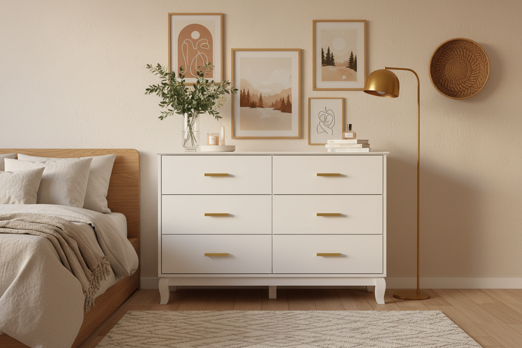 White Dresser in Rich Styled Bedroom